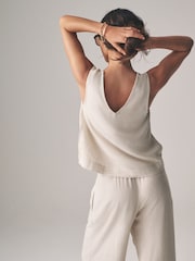 The Set Black/Neutral/Clay Stripe 3 Pack V-Neck Shell Tops with Linen - Image 6 of 7