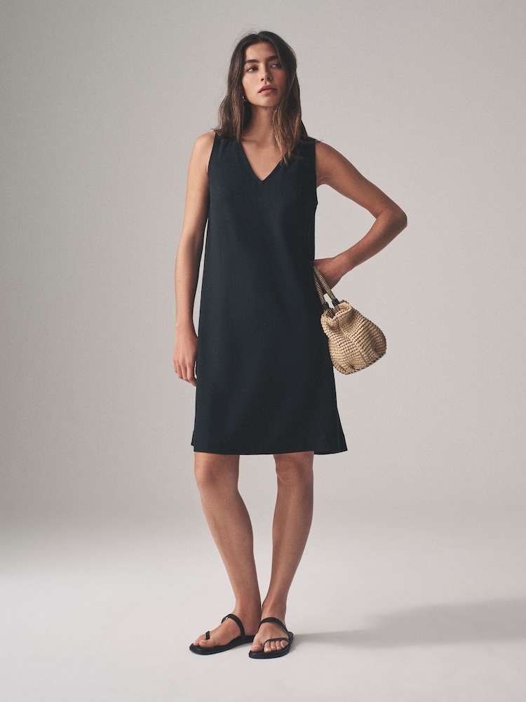 The Set Black/Clay Stripe 2 Pack V-Neck Shift Dress with Linen - Image 1 of 6