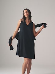 The Set Black/Clay Stripe 2 Pack V-Neck Shift Dress with Linen - Image 2 of 6