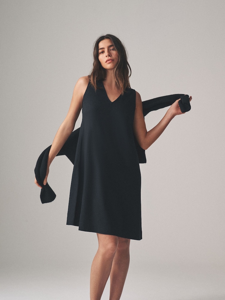 The Set Black/Clay Stripe 2 Pack V-Neck Shift Dress with Linen - Image 2 of 6