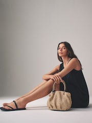 The Set Black/Clay Stripe 2 Pack V-Neck Shift Dress with Linen - Image 3 of 6