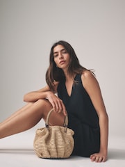 The Set Black/Clay Stripe 2 Pack V-Neck Shift Dress with Linen - Image 4 of 6