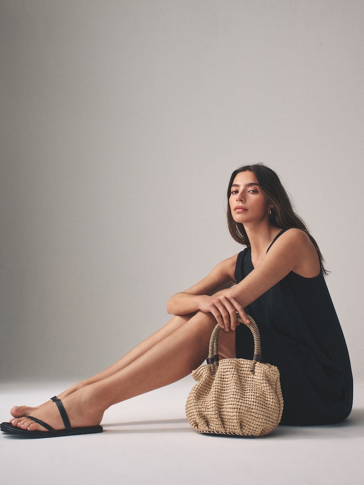 The Set Black/Clay Stripe 2 Pack V-Neck Shift Dress with Linen - Image 5 of 10