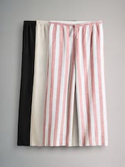 The Set Black/Neutral/Clay Stripe Pull On Wide Leg Trousers 3 Pack With Linen - Image 1 of 14