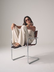 The Set Black/Neutral/Clay Stripe Pull On Wide Leg Trousers 3 Pack With Linen - Image 10 of 14