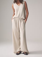 The Set Black/Neutral/Clay Stripe Pull On Wide Leg Trousers 3 Pack With Linen - Image 12 of 14