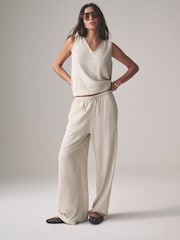 The Set Black/Neutral/Clay Stripe Pull On Wide Leg Trousers 3 Pack With Linen - Image 5 of 14