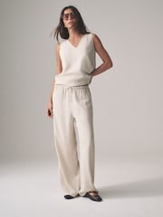 The Set Black/Neutral/Clay Stripe Pull On Wide Leg Trousers 3 Pack With Linen - Image 6 of 14