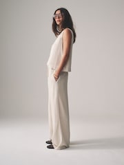 The Set Black/Neutral/Clay Stripe Pull On Wide Leg Trousers 3 Pack With Linen - Image 8 of 14