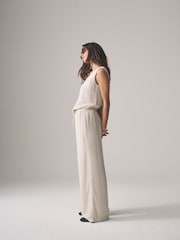 The Set Black/Neutral/Clay Stripe Pull On Wide Leg Trousers 3 Pack With Linen - Image 9 of 14