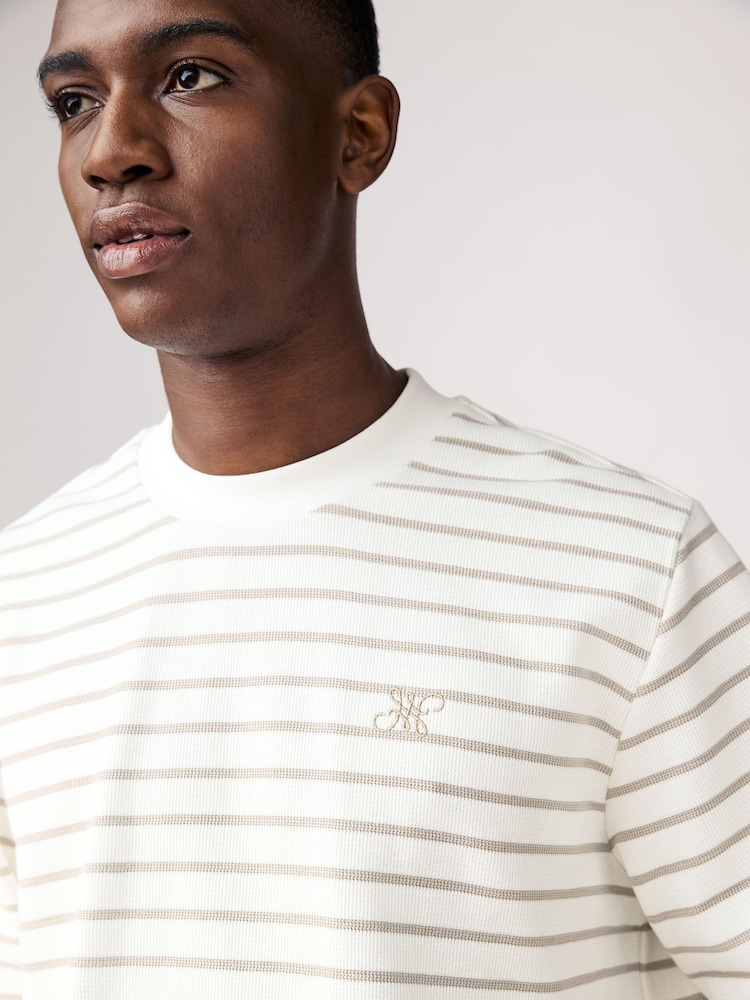 Ecru Striped Crew Textured Sweatshirt - Image 1 of 7