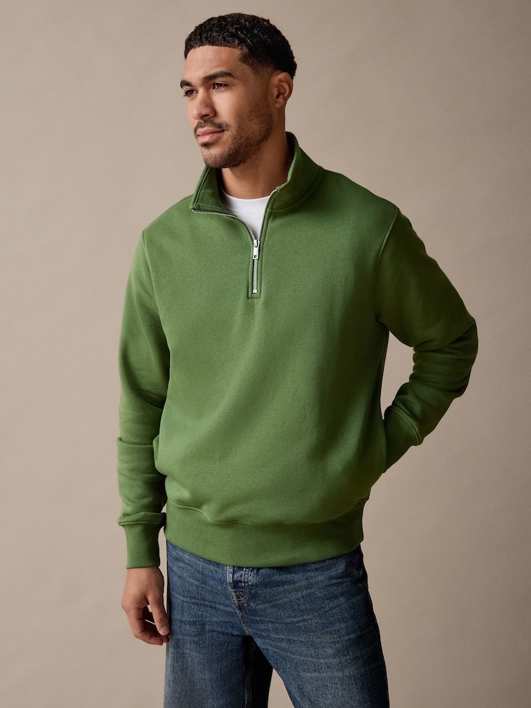 Ярко-зеленый - Джерси Cotton Rich Quarter Zip свитшот - Изображение 1 из 9