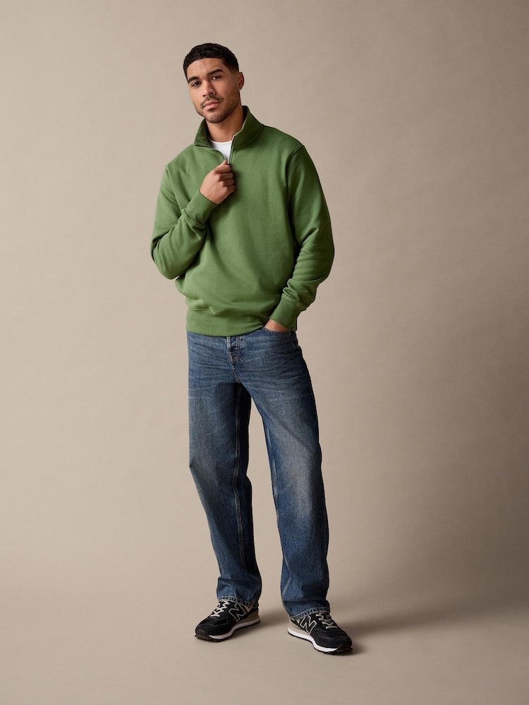 Ярко-зеленый - Джерси Cotton Rich Quarter Zip свитшот - Изображение 2 из 9