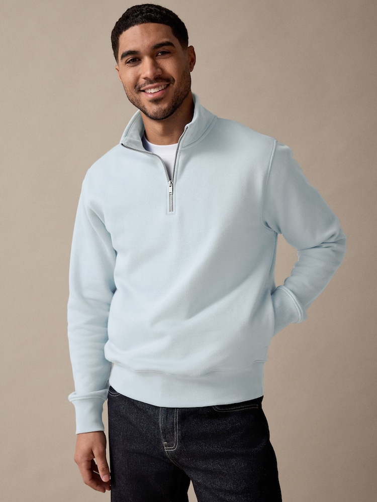 Голубой - Джерси Cotton Rich Quarter Zip свитшот - Изображение 1 из 8