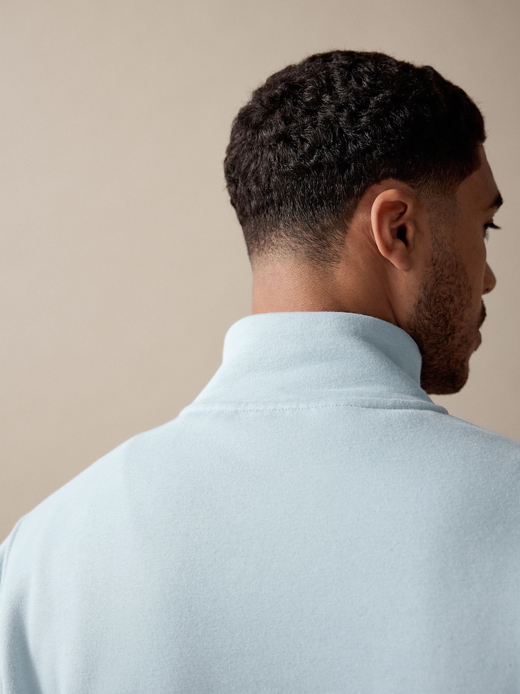Light Blue Jersey Cotton Rich Quarter Zip Sweatshirt - Image 5 of 8