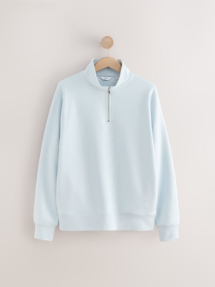 Light Blue Jersey Cotton Rich Quarter Zip Sweatshirt - Image 6 of 8