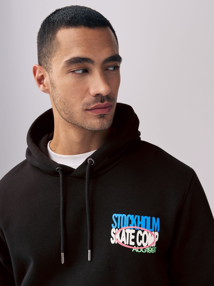 Black Graphic Print Hoodie - Image 4 of 10