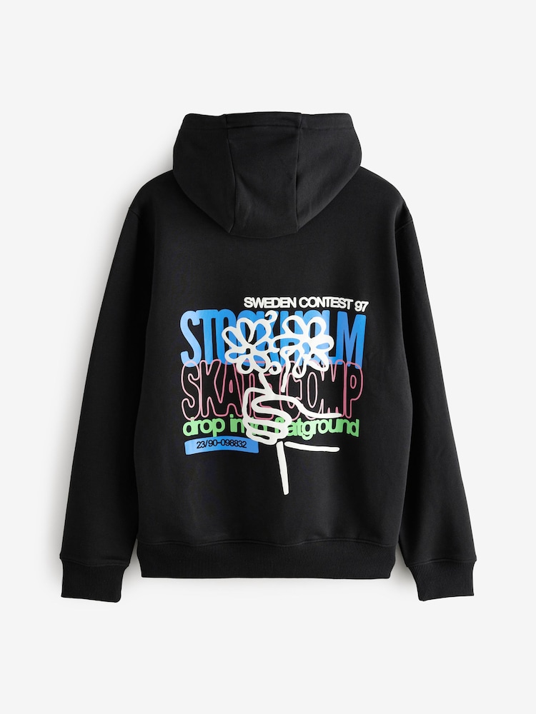 Black Graphic Print Hoodie - Image 8 of 10
