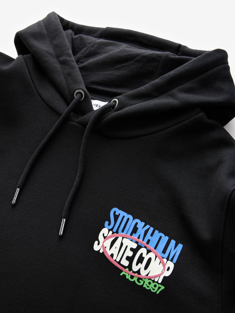 Black Graphic Print Hoodie - Image 9 of 10