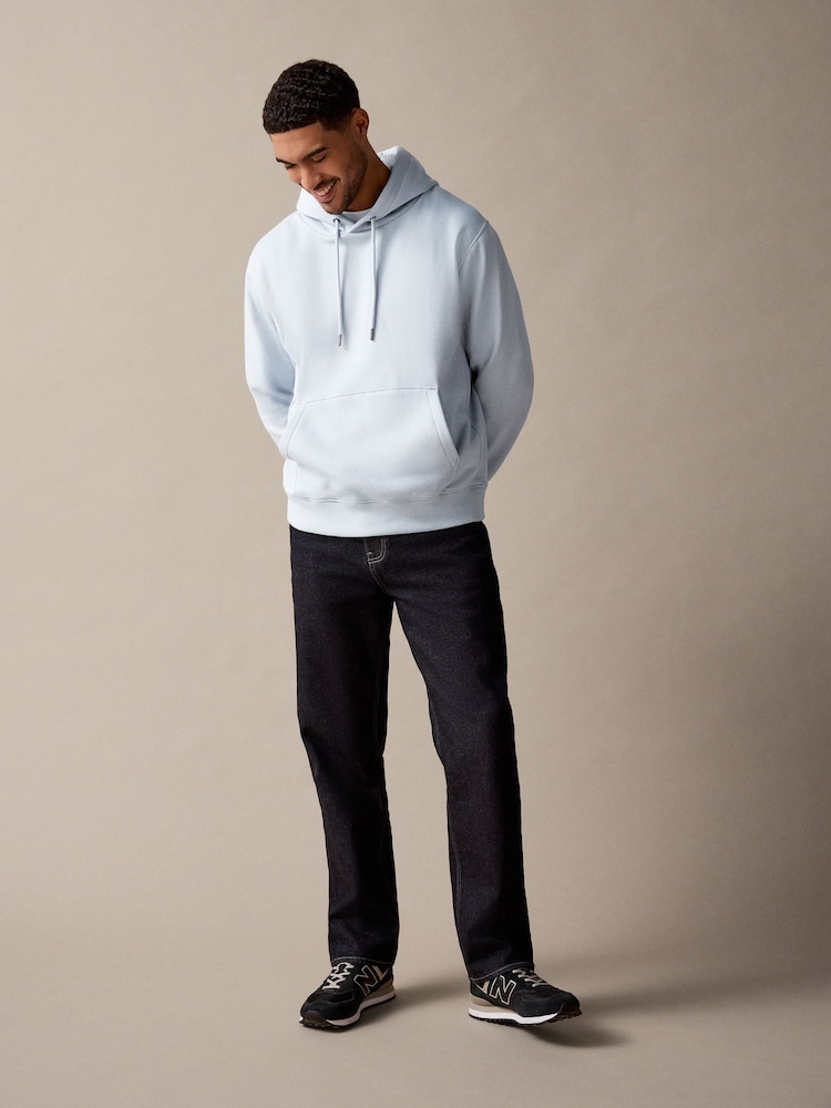 Light Blue Regular Fit Rich Jersey Fabric Hoodie - Image 2 of 9 Light Blue Regular Fit Rich Jersey Fabric Hoodie - Image 2 of 9