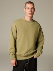 Green Crew Sweatshirt EDIT Contrast Stitch Super Heavyweight 100% Cotton Sweatshirt - Image 1 of 6
