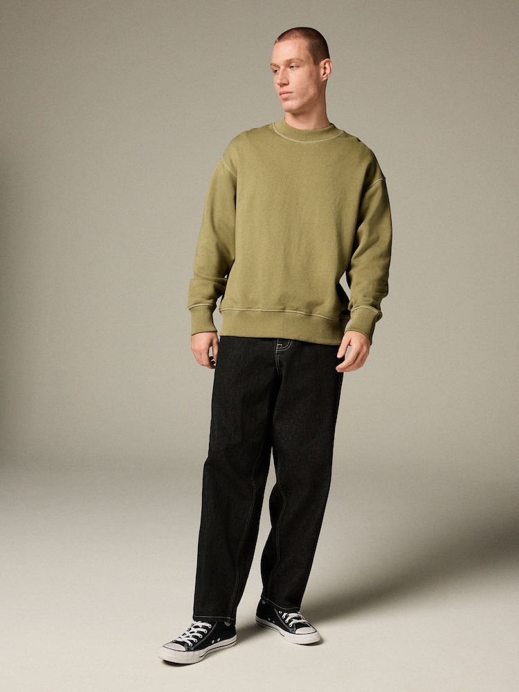 Green Crew Sweatshirt EDIT Contrast Stitch Super Heavyweight 100% Cotton Sweatshirt - Image 2 of 6