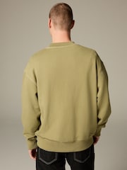 Green Crew Sweatshirt EDIT Contrast Stitch Super Heavyweight 100% Cotton Sweatshirt - Image 3 of 6