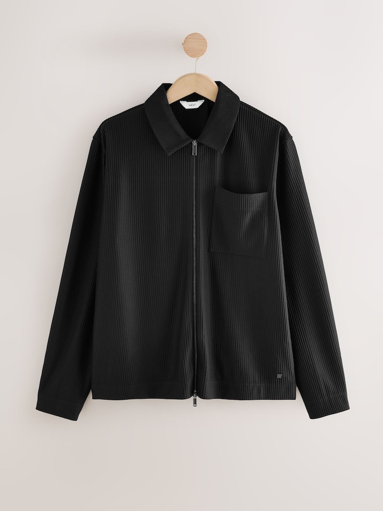 Black Plisse Zip Shacket - Image 6 of 9