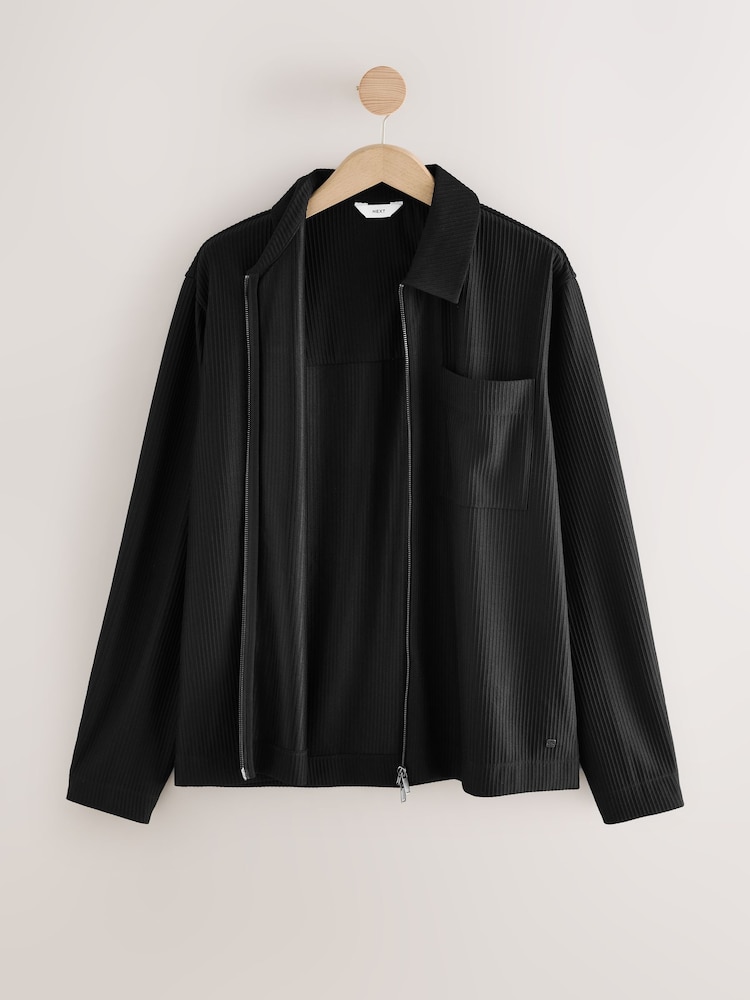 Black Plisse Zip Shacket - Image 7 of 9