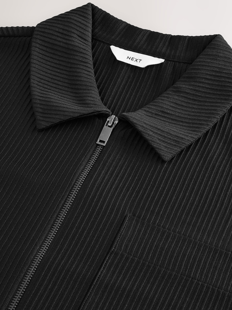 Black Plisse Zip Shacket - Image 8 of 9
