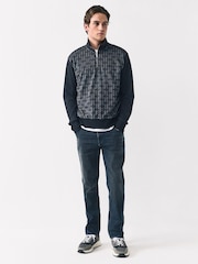 Black Geometic Flocking Print Quarter Zip Neck Sweater - Image 1 of 7