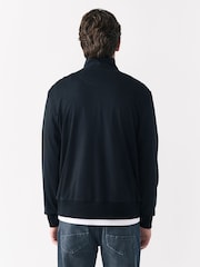 Black Geometic Flocking Print Quarter Zip Neck Sweater - Image 3 of 7