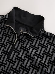 Black Geometic Flocking Print Quarter Zip Neck Sweater - Image 7 of 7