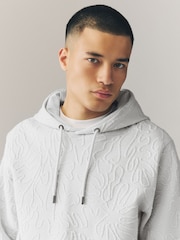Fleuri gris moyen  - Sweat à capuche Fleuri texturé - Image 1 de 9