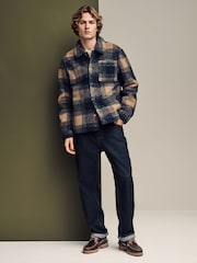 Ecru/ Navy Blue Printed Fleece Shacket - Image 2 of 10