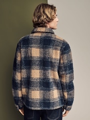 Ecru/ Navy Blue Printed Fleece Shacket - Image 3 of 10