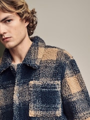 Ecru/ Navy Blue Printed Fleece Shacket - Image 5 of 10