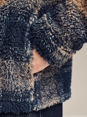 Ecru/ Navy Blue Printed Fleece Shacket - Image 6 of 10