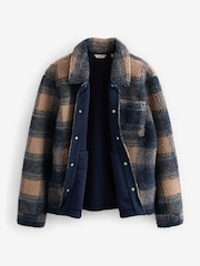 Ecru/ Navy Blue Printed Fleece Shacket - Image 7 of 10