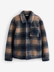 Ecru/ Navy Blue Printed Fleece Shacket - Image 8 of 10