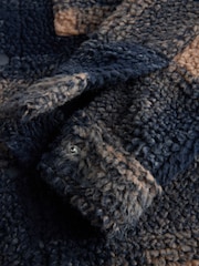 Ecru/ Navy Blue Printed Fleece Shacket - Image 9 of 10