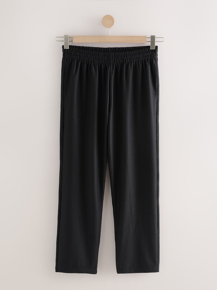 Black Plisse Straight Leg Joggers - Image 3 of 7