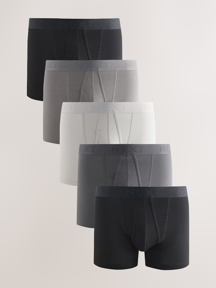 Black/Grey 5 Pack A-Front Cotton Rich Boxers - Image 1 of 10