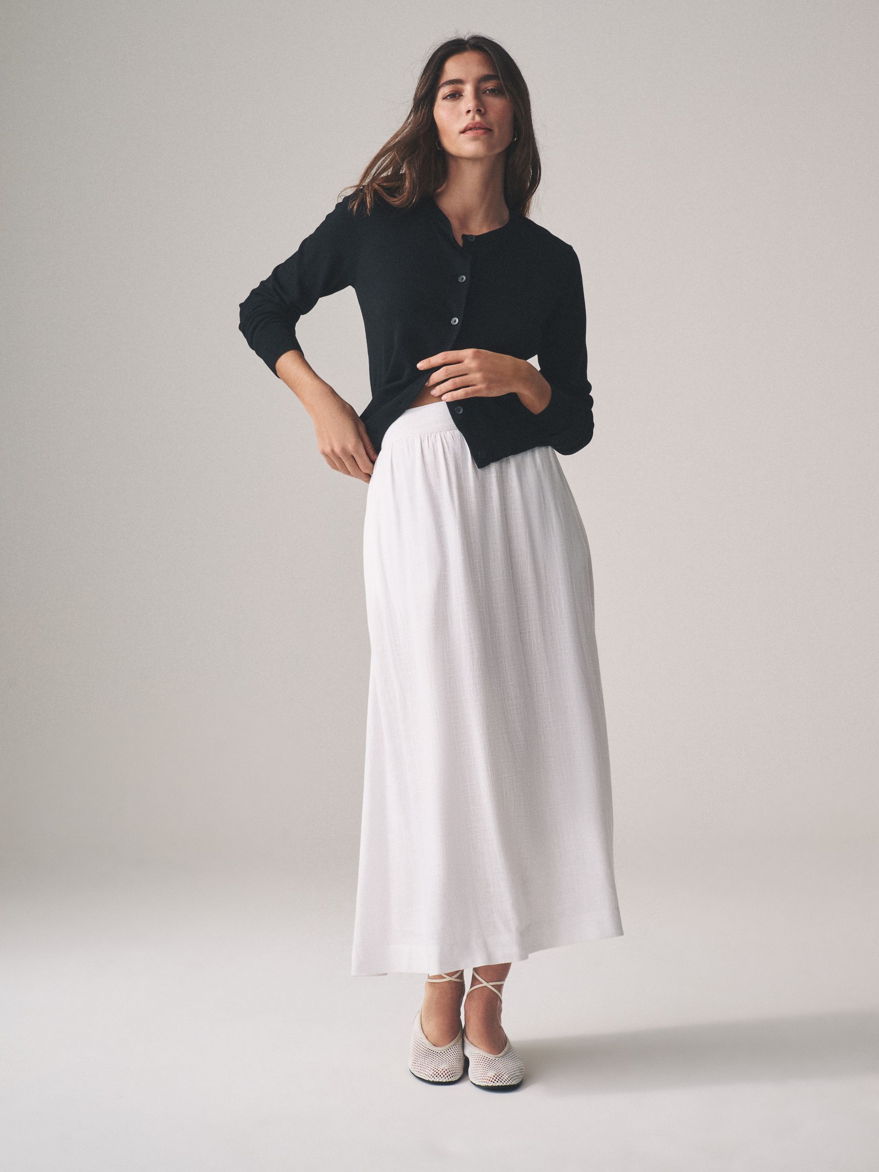 Buy The Set White/Black 2 Pack Pull On Maxi Skirts with Linen from