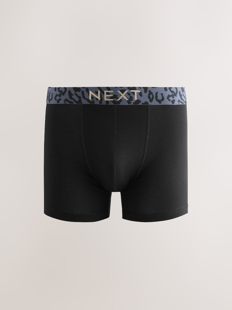 Black Animal Print Waistband Trunks Boxers 5 Pack - Image 2 of 9