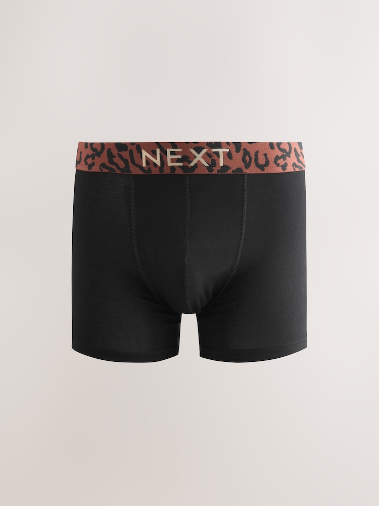 Black Animal Print Waistband Trunks Boxers 5 Pack - Image 3 of 9