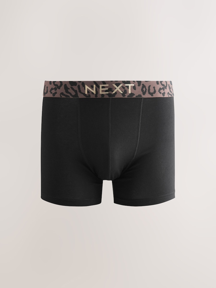 Black Animal Print Waistband Trunks Boxers 5 Pack - Image 4 of 9