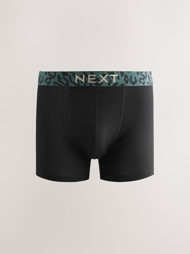 Black Animal Print Waistband Trunks Boxers 5 Pack - Image 5 of 9