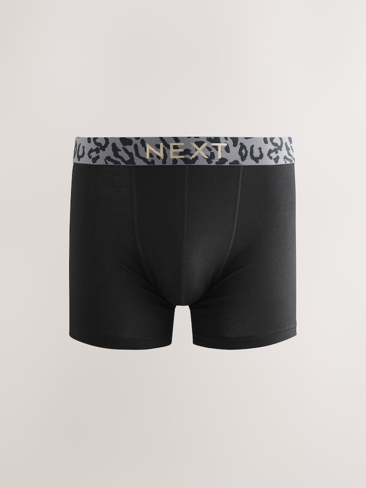 Black Animal Print Waistband Trunks Boxers 5 Pack - Image 6 of 9