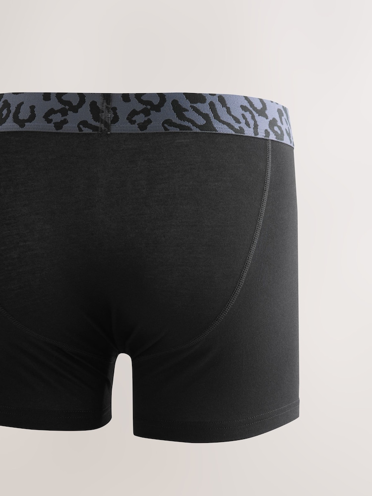 Black Animal Print Waistband Trunks Boxers 5 Pack - Image 7 of 9